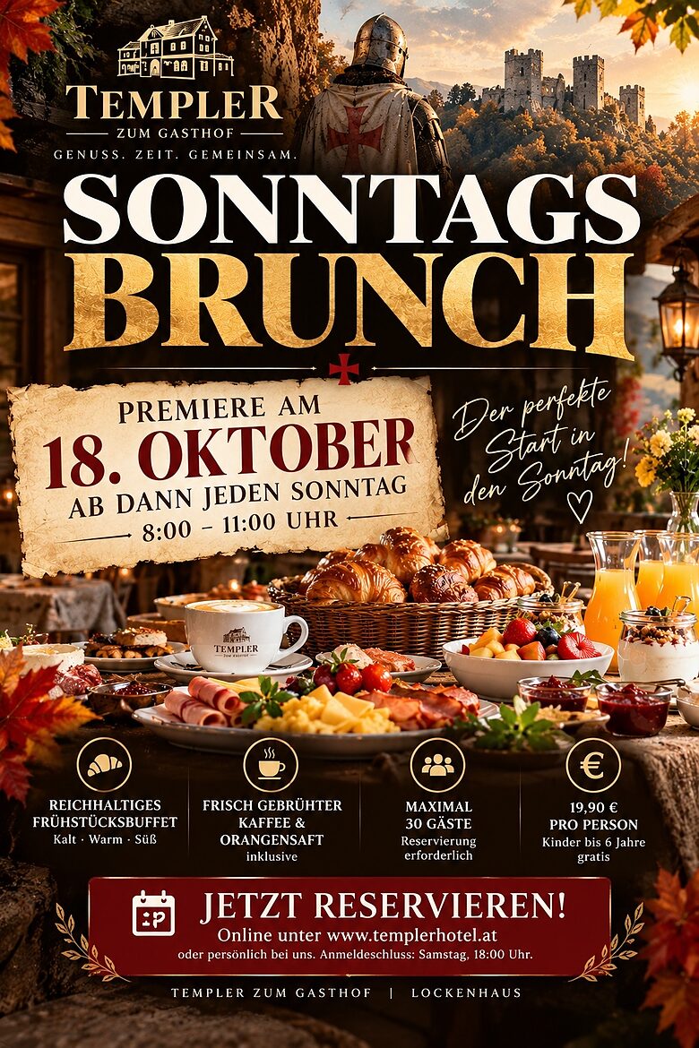 Sonntagsbrunch beim Templer – Premiere am 18. Oktober 2026, 8:00–11:00 Uhr